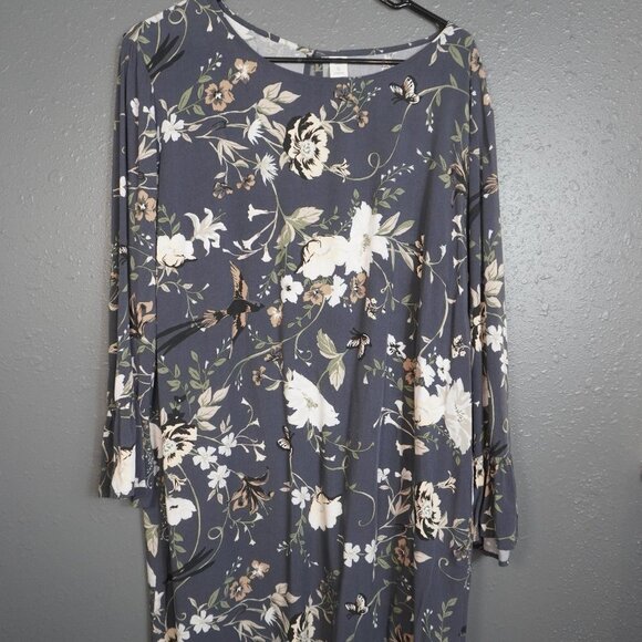 Old Navy Womens Grey Multicolored Floral Mid Sleeve Short Casual Dress Size XL - Picture 2 of 6